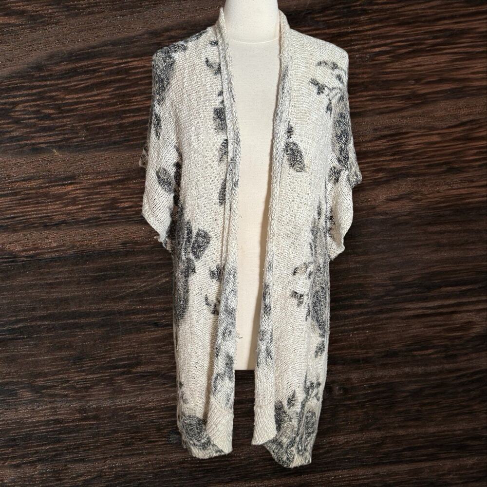 Abercrombie Long Duster Sweater Jacket Cardigan One Size Grey Black Cream Floral